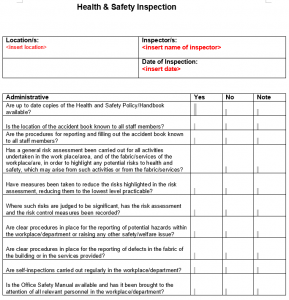 Health & Safety Inspection Checklist & Actions